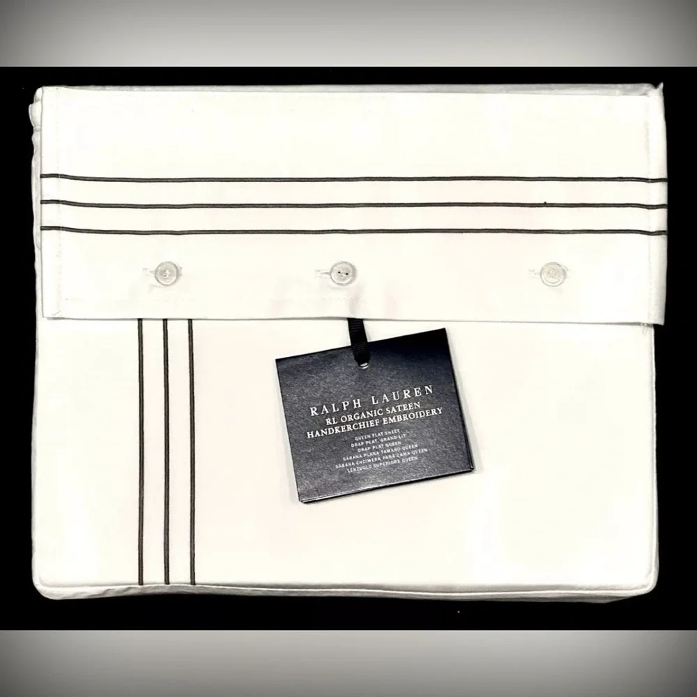 $215 NEW RALPH LAUREN HOME QUEEN FLAT SHEET 624TC SATEEN HANDKERCHIEF GRAPHITE